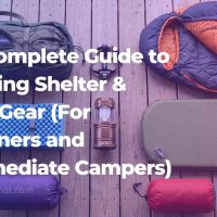 Complete camping shelter sleep gear system flat lay showing tent sleeping bag sleeping pad hammock and bivy sack.