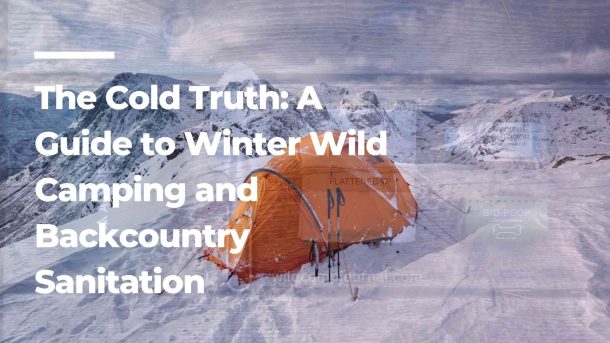 A bright orange four-season mountaineering tent pitched securely on a snowy ridge in the Scottish Highlands during a winter wild camping expedition.